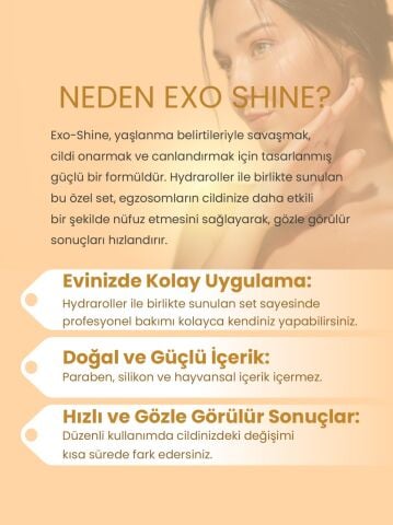 EXO SHINE Eksozom Teknolojili Cilt Bakım Seti | Exosome Serum + Hydraroller | Anti Age Bakım ve Yoğun Nem Desteği